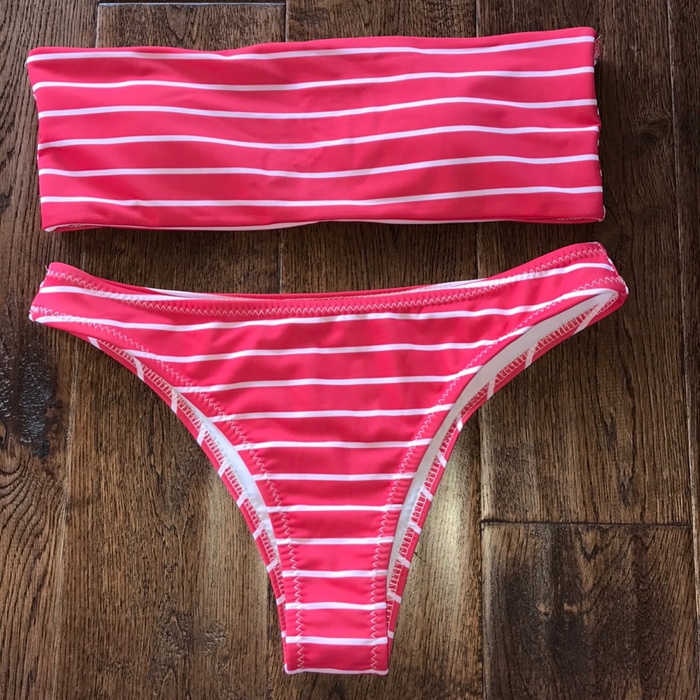 Red strapless bikini